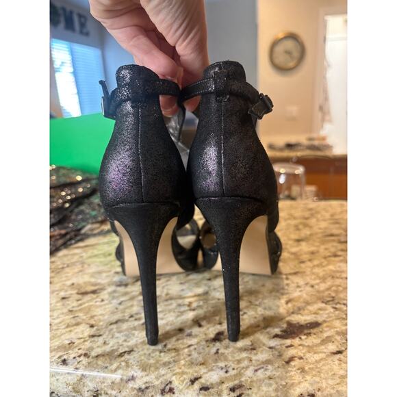 GUESS Black Silver Sparkly Platform Heels Size 6.5 - Picture 3 of 7